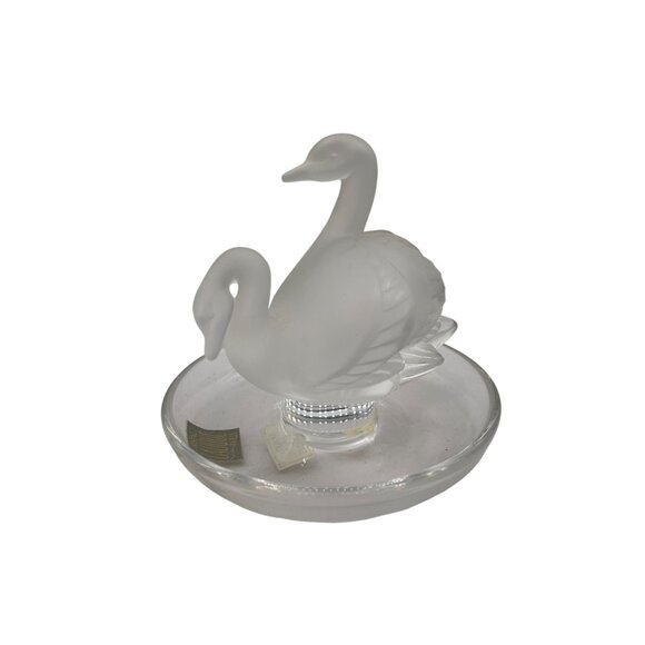 Lalique France Frosted Glass Swan Figurine On Clear Glass Base - Picture 4 of 6